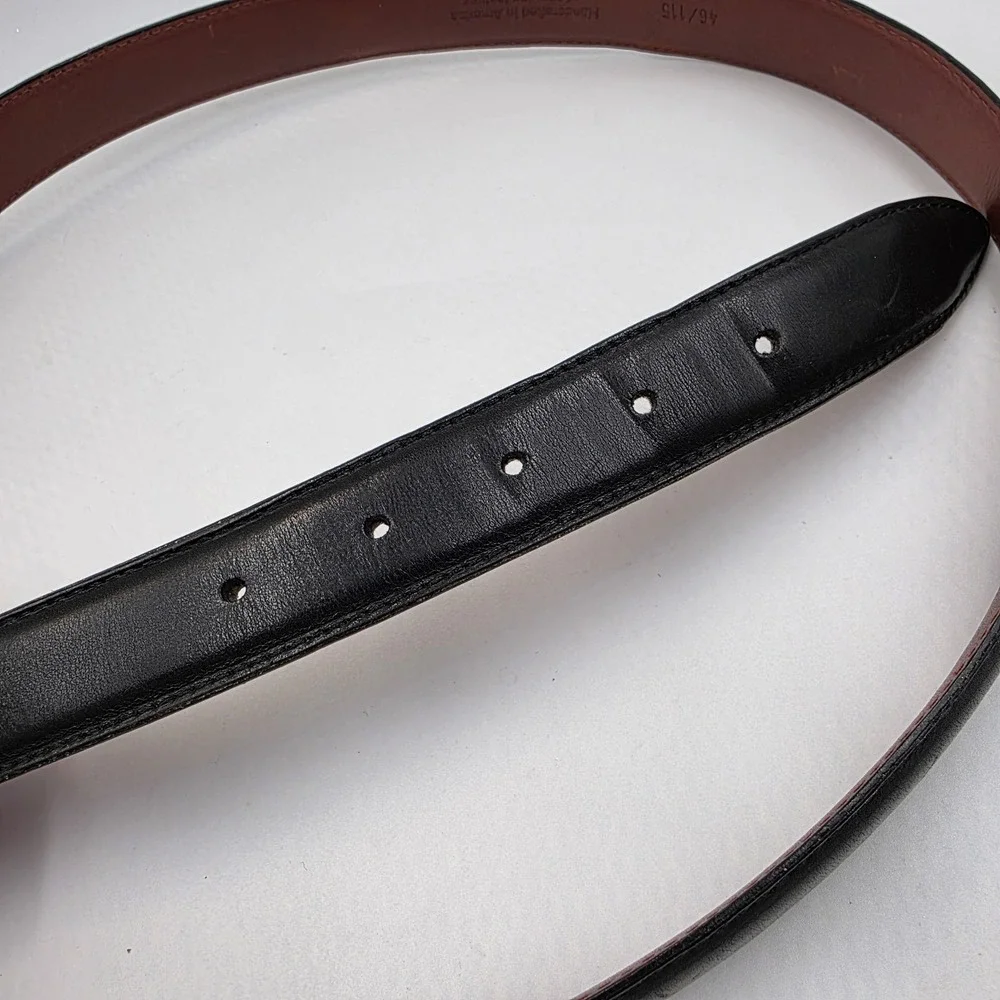 Mens Genuine Leather Belt Black Solid Brass‎ Buckle Size 46 115 USA Made